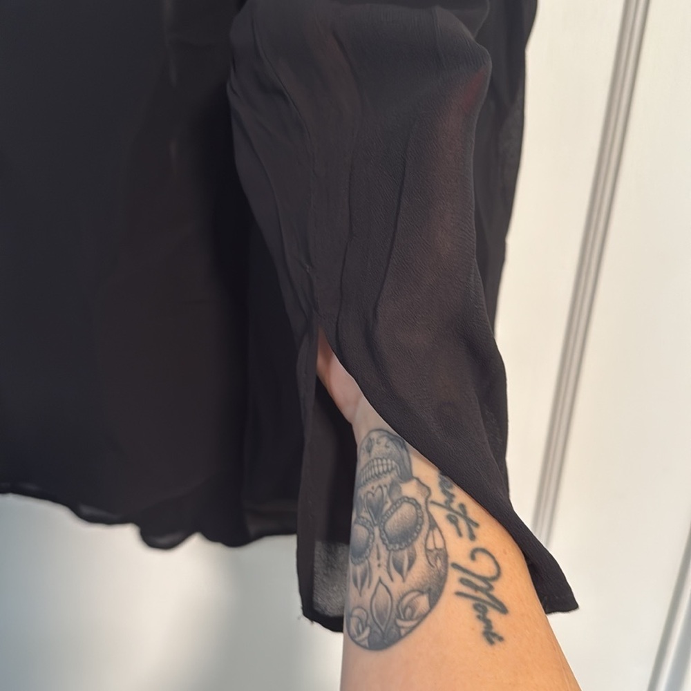 Zara Basic Black Semi-Sheer Knotted Split Back Bl… - image 3